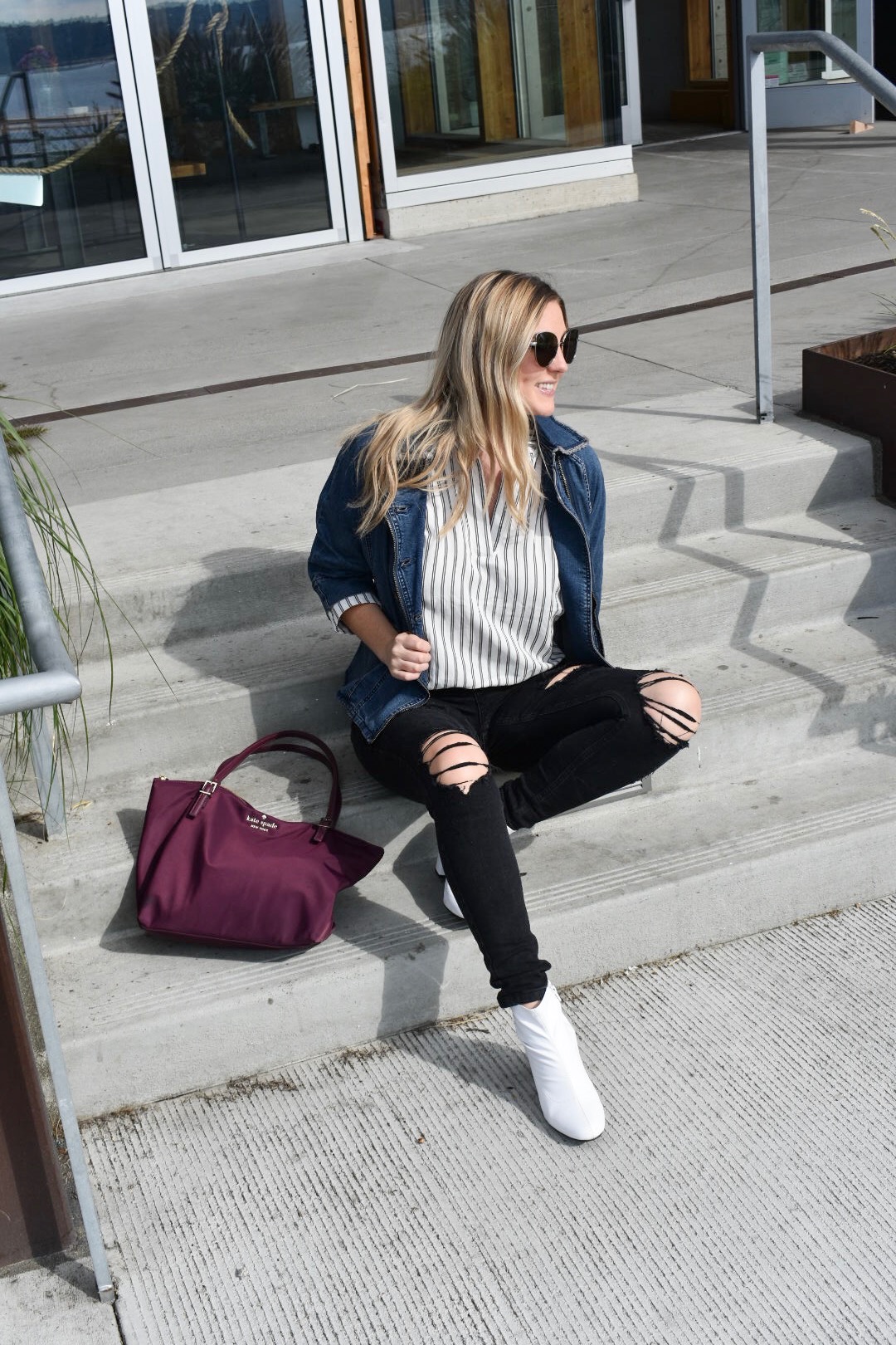 Cute fall outfit, white boot trend