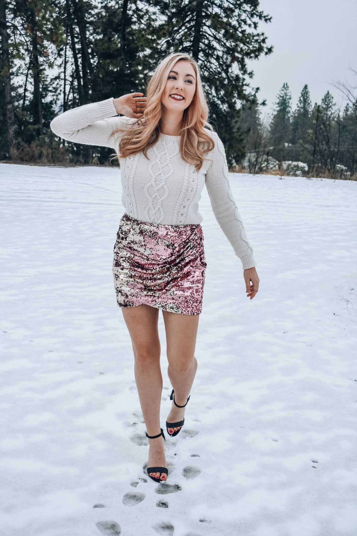 Sequin Skirt and Sweater For New Years Eve - Amy Bjorneby