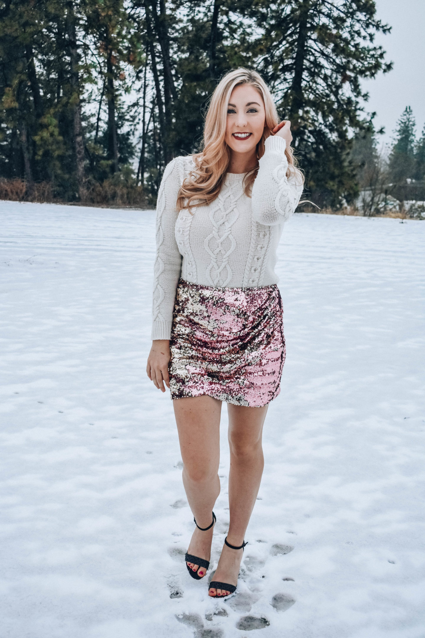 Sequin Skirt and Sweater For New Years Eve - Amy Bjorneby